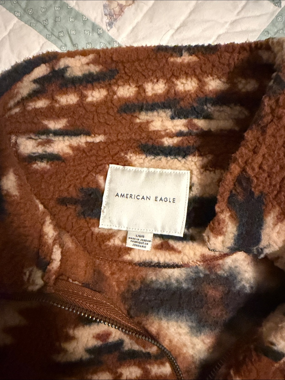 American Eagle Outfitters Aztec Sherpa Half-Zip Jacket - Brown, Cream, Black - Picture 2 of 3